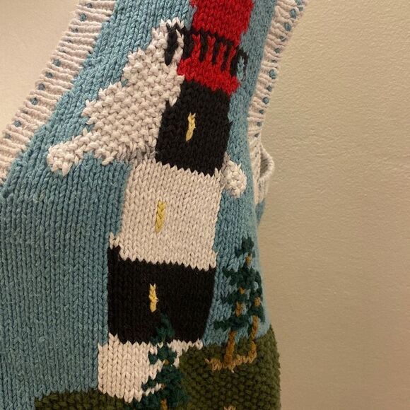 Eagle's Eye Vintage Lighthouse Coastal Themed Cardigan Sweater Vest Womens Sz L - Picture 4 of 16